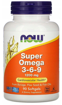 Vorschaubild für Now Foods Omega 3-6-9 90 Softgel ist ein Nahrungsergänzungsmittel, das das Herz-Kreislauf-System mit seinen Omega-6- und Omega-9-Fettsäuren unterstützt. Diese essentiellen Fette haben entzündungshemmende Eigenschaften und machen.