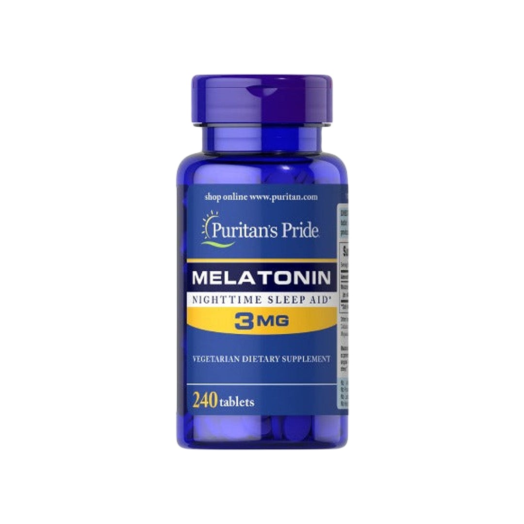 Eine Flasche Puritan's Pride Melatonin 3 mg 240 Tabletten.