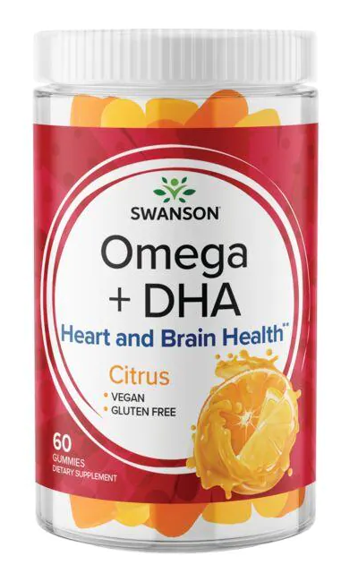 Swanson Omega Plus DHA 60 gummies - Citrus bieten essentielle Fettsäuren für ein gesünderes Herz, Gehirn und allgemeines Wohlbefinden. Diese Gummibärchen unterstützen den Cholesterin- und Triglyceridspiegel.