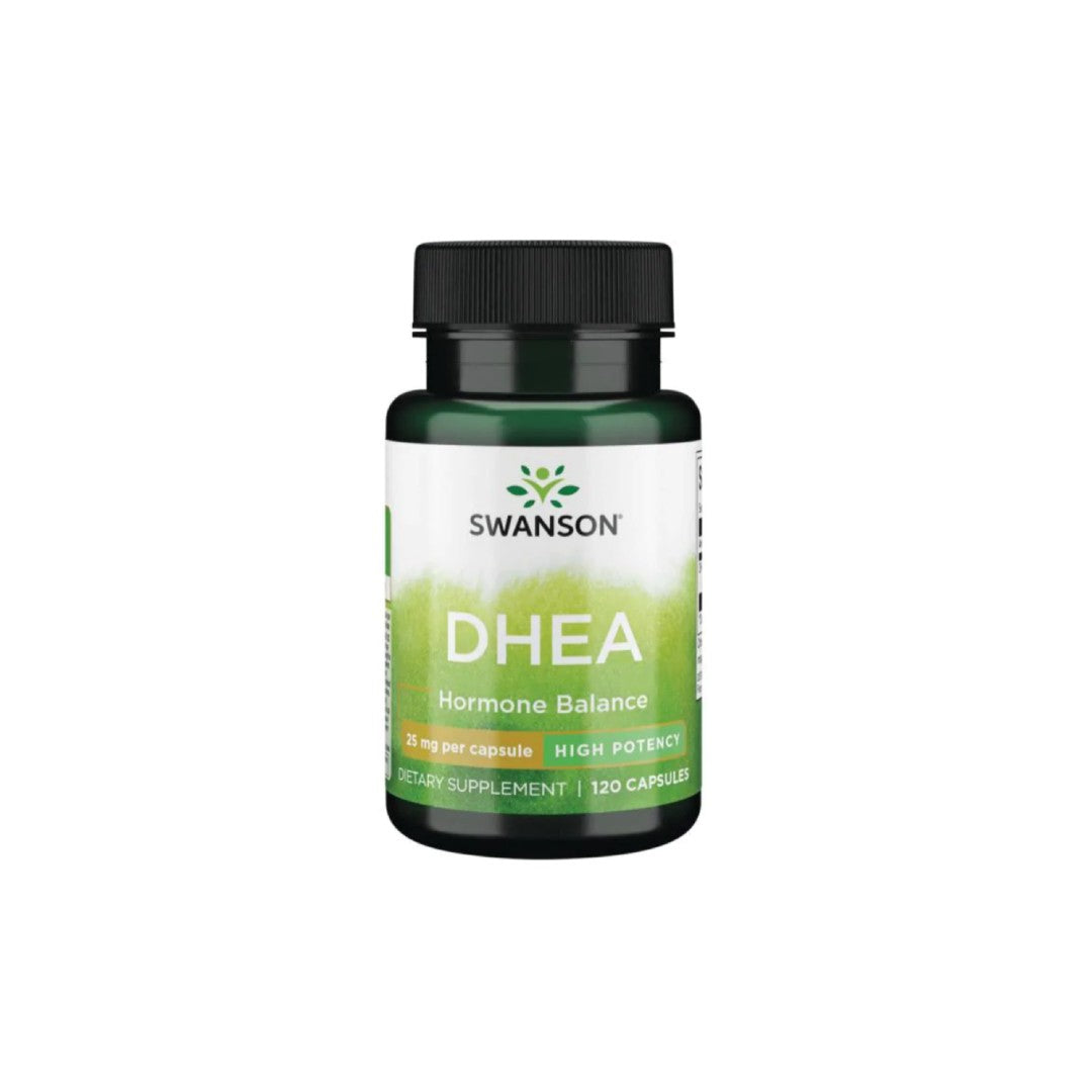 Eine Flasche Swanson DHEA - High Potency - 25 mg 120 Kapseln.
