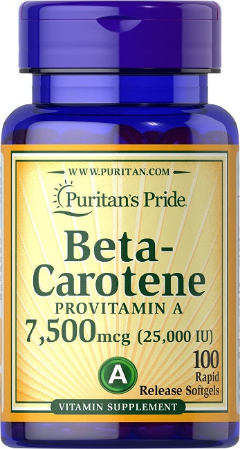 Puritan's Pride Beta-Carotin 25000 IU 100 Sgel Vitamin A.