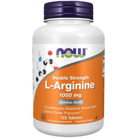 Thumbnail for A bottle of Now Foods L-Arginine 1000 mg 120 Tablets, labeled as an amino acid and protein production enhancer.