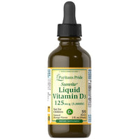 Thumbnail for Bottle of Puritan's Pride Liquid Vitamin D3 125 mcg (5000 IU) with orange flavor for immune system and bone health.