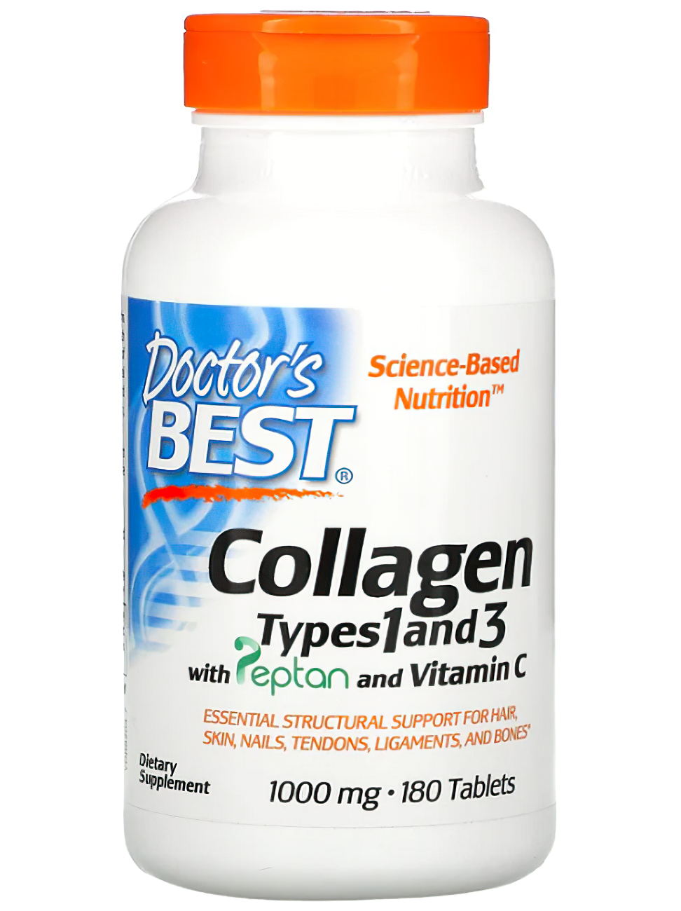 Doctor's Best Kollagen Typ 1 und 3 1000 mg 180 Tabletten mit Vitamin C.