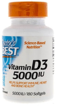 Thumbnail for Doctor's Best Vitamin D3 5000 IU 180 softgels is a high-quality supplement specifically designed to support the immune system and nervous system. With its potent dosage of vitamin D3, it aids in keeping the