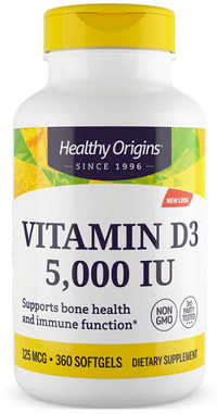 Thumbnail for Healthy Origins Vitamin D3 5000 IU 360 capsules supports the immune system and musculoskeletal system.