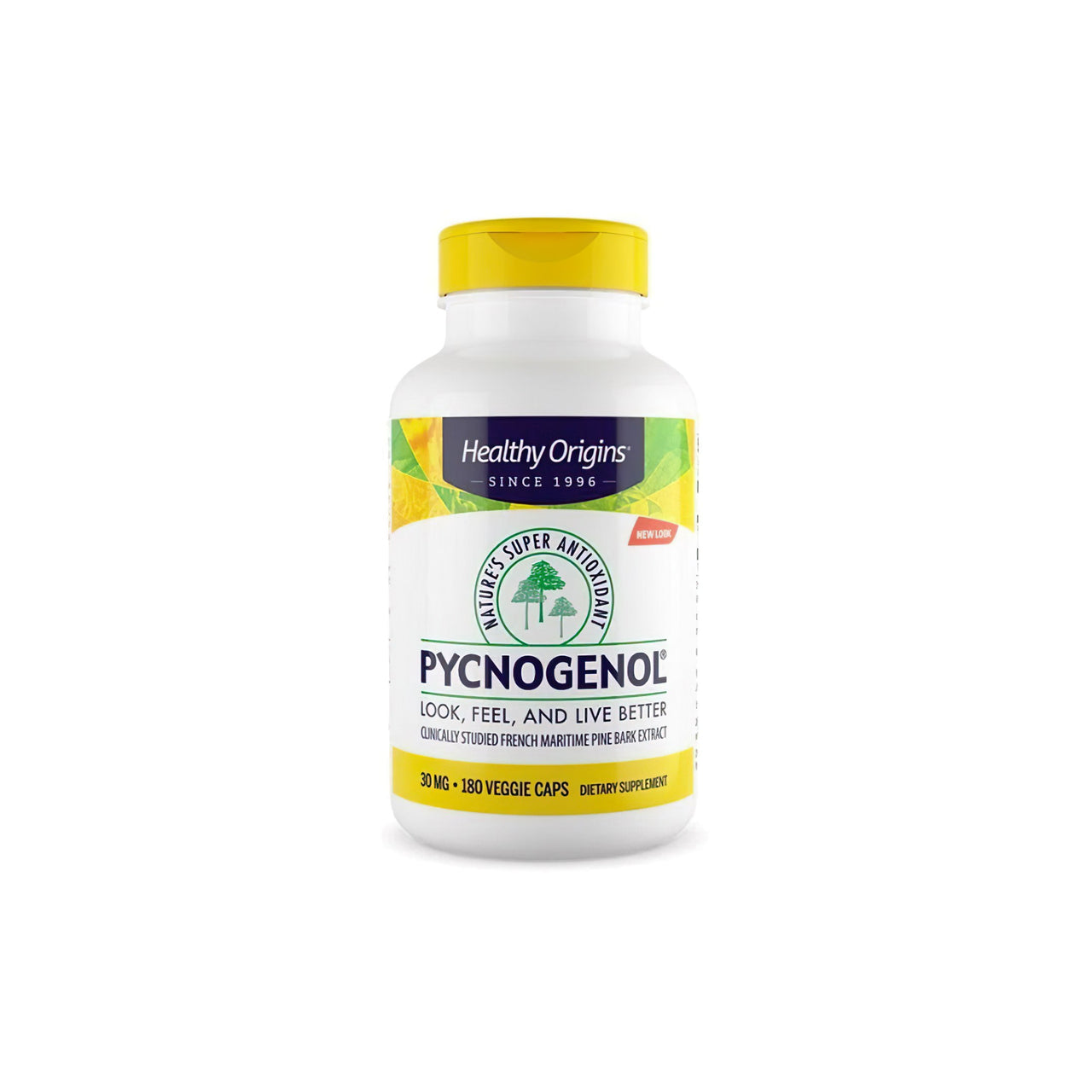 Eine Flasche Healthy Origins' antioxidatives Nahrungsergänzungsmittel, Pycnogenol 30 mg 180 Veggie-Kapseln, für die kardiovaskuläre Gesundheit.