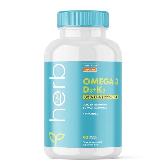 Omega 3 1000 mg with D3+K2 90 Capsules - front 2