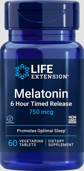 Melatonin 6 Hour Timed Release 750 mcg 60 Veggie-Kapseln - Front 2