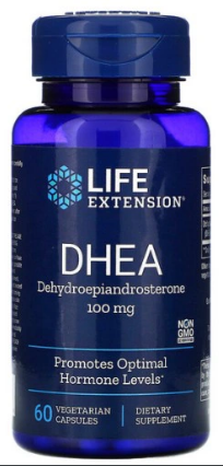 Eine Flasche Life Extension DHEA 100 mg 60 Veggie-Kapseln.