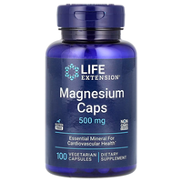 Thumbnail for The Life Extension Magnesium Caps, 500 mg, comes with 100 vegetarian capsules. This dietary supplement is gluten-free and non-GMO, designed to support cardiovascular health effectively. Ideal for individuals looking for vegetarian supplements that promote heart wellness.