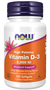 Thumbnail for Now Foods Vitamin D3 2000 IU (50mcg) softgel enhances bone health and supports calcium absorption.