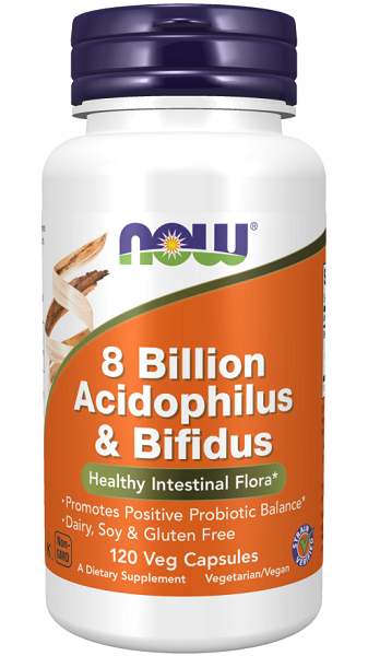 Now Foods 8 Milliarden Acidophilus & Bifidus 120 pflanzliche Kapseln.