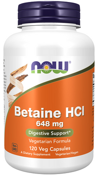 Vorschaubild für Now Foods Betain HCI ist ein Nahrungsergänzungsmittel in Form von 648 mg Veggie-Kapseln.
