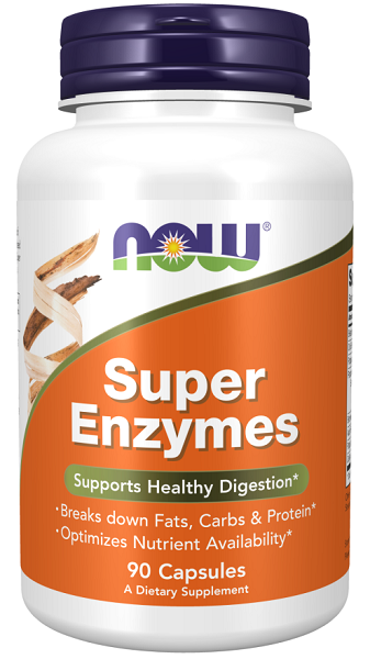 Now Super Enzymes 90 capsules with increased bioavailability for enhanced digestion by Now Foods.