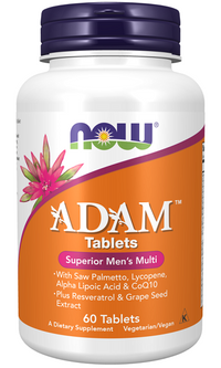 Daumennagel für Eine Flasche ADAM Multivitamine & Mineralien für den Mann 60 vegane Tabletten von Now Foods.