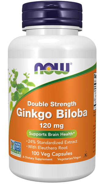 Now Now Foods Ginkgo Biloba Extrakt 24% 120 mg 100 Veggie-Kapseln.