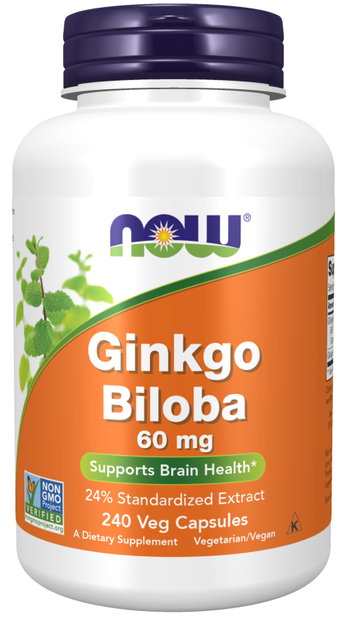 Now Foods Ginkgo Biloba Extrakt 24% 60 mg 240 Veggie-Kapseln.