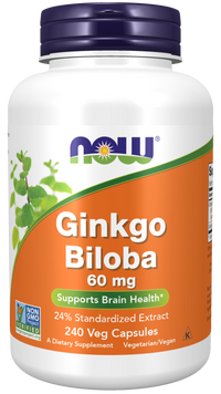 Vorschaubild für Now Foods Ginkgo Biloba Extrakt 24% 60 mg 240 Veggie-Kapseln.
