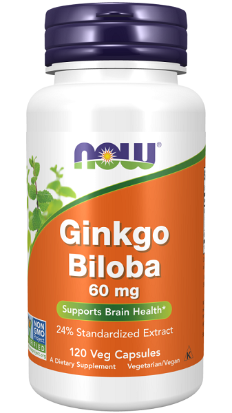 Now Foods Ginkgo Biloba Extrakt 24% 60 mg 120 Veggie-Kapseln.