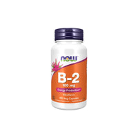 Thumbnail for A bottle of Now Foods Vitamin B-2 100 mg riboflavin supplements, containing 100 veg capsules, for energy production.