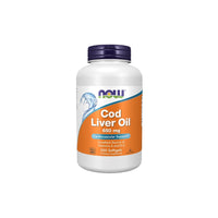 Thumbnail for A bottle of Now Foods Cod Liver Oil 650 mg 250 Softgels, rich in Omega-3 fatty acids and including cardiovascular health-supporting vitamins A and D, contains 250 softgels.