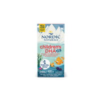 Thumbnail for A box of Nordic Naturals Children's DHA Xtra 636 mg, designed for ages 3-6, contains 90 mini chewable soft gels rich in omega-3 and is presented in ocean-themed packaging decorated with fish illustrations.