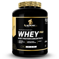 Thumbnail for A sleek black container of Whey PRO - Whey Protein Concentrate from Nutri Pro Sport features a striking gold and black label, highlighting its blend of muscle mass-building protein and digestive enzyme complex, enriched with amino acids for optimal performance.