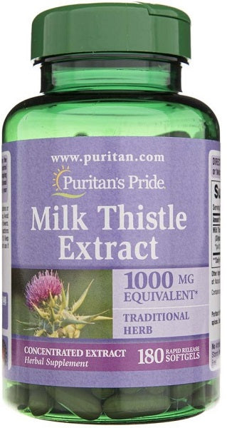 Eine Flasche Mariendistel 1000 mg 4:1 Extrakt Silymarin 180 Rapid Release Softgels von Puritan's Pride.