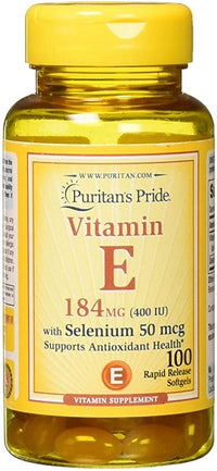Thumbnail for Puritan's Pride offers a high-quality supplement combining the powerful antioxidant support of Vitamin E 400 IU & Selenium 50 mcg 100 Rapid Release Softgels.