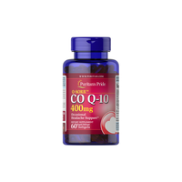 Thumbnail for A bottle of Q-SORB™ CO Q10 from Puritan's Pride includes 400 mg and 60 rapid release softgels, which support energy production and promote cardiovascular health.