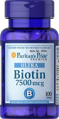 Vorschaubild für Puritan's Pride Biotin - 7,5 mg: Nahrungsergänzungsmittel in Tablettenform.