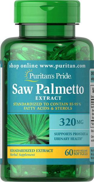 Puritan's Pride Saw Palmetto 320 mg 60 Rapid Release Softgels fördert die Gesundheit der Prostata und unterstützt den Harnfluss.