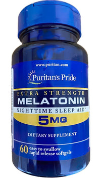 Vorschaubild für Puritan's Pride Extra Strength Melatonin 5 mg 60 rapid release softgels.