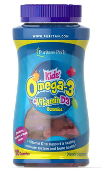 Vorschaubild für Puritan's Pride Kinder Omega 3, DHA & D3 120 Gummies.