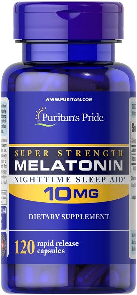 Puritan's Pride Melatonin 10 mg 120 Kapseln, superstark, für den nächtlichen Schlaf.