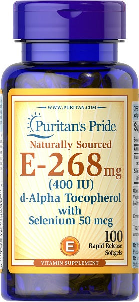 Puritan's Pride Vitamin E (d-Alpha Tocopherol) 400 IU & Selenium 50 mcg 100 Rapid Release Softgels - antioxidant support.