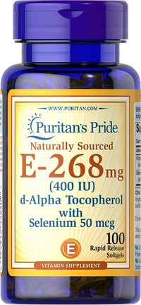 Thumbnail for Puritan's Pride Vitamin E (d-Alpha Tocopherol) 400 IU & Selenium 50 mcg 100 Rapid Release Softgels - antioxidant support.