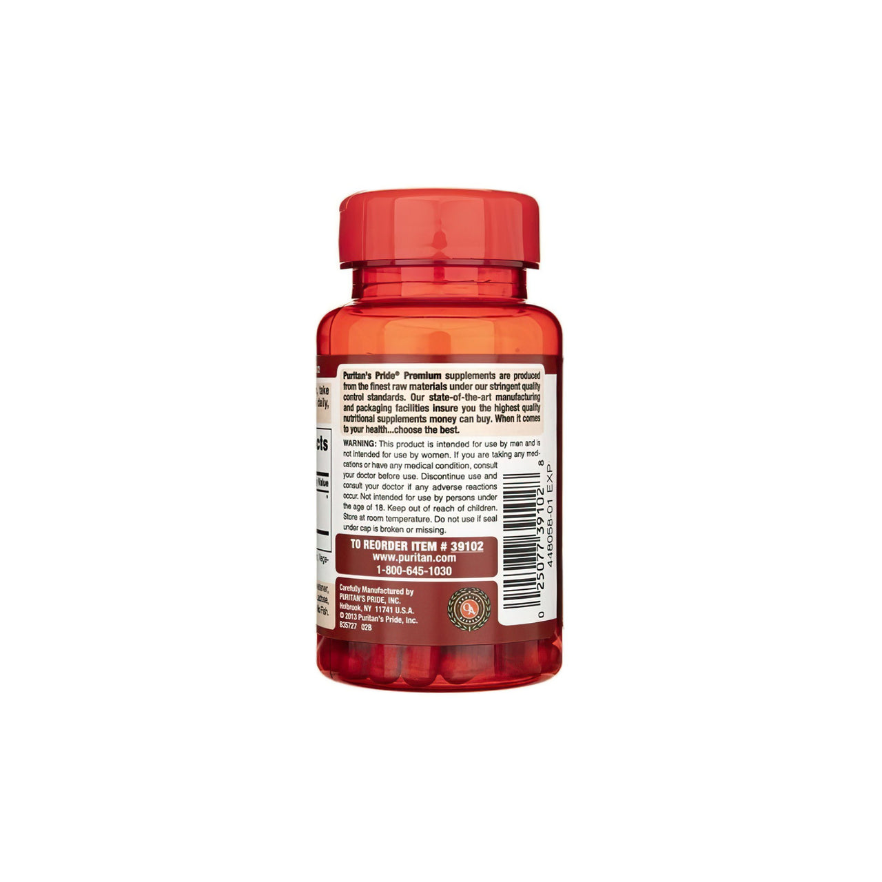 Eine Flasche Puritan's Pride Maca 500 mg 60 Rapid Release Capsules auf einem weißen Hintergrund.
