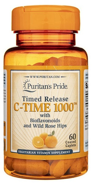 Puritan's Pride Vitamin C-1000 mg mit Hagebutte Zeitlich begrenzte Freisetzung 60 überzogene Kapseln.