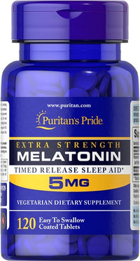 Vorschaubild für Puritan's Pride Melatonin 5 mg mit B-6 120 Tabletten mit zeitlicher Freigabe.