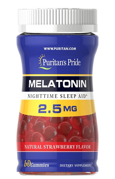 Puritan's Pride Melatonin 2,5 mg 60 Gummis mit Erdbeergeschmack als nächtliche Einschlafhilfe.