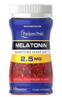 Daumennagel für Puritan's Pride Melatonin 2,5 mg 60 Gummies Erdbeergeschmack Schlafhilfe für die Nacht.