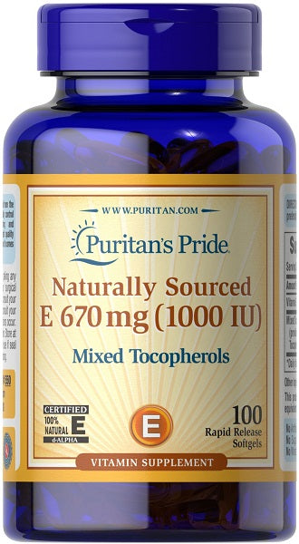 Puritan's Pride Vitamin E 1000 IU Mixed Tocopherols 100 Rapid Release Softgels unterstützt die antioxidative Gesundheit des Herz-Kreislauf-Systems.