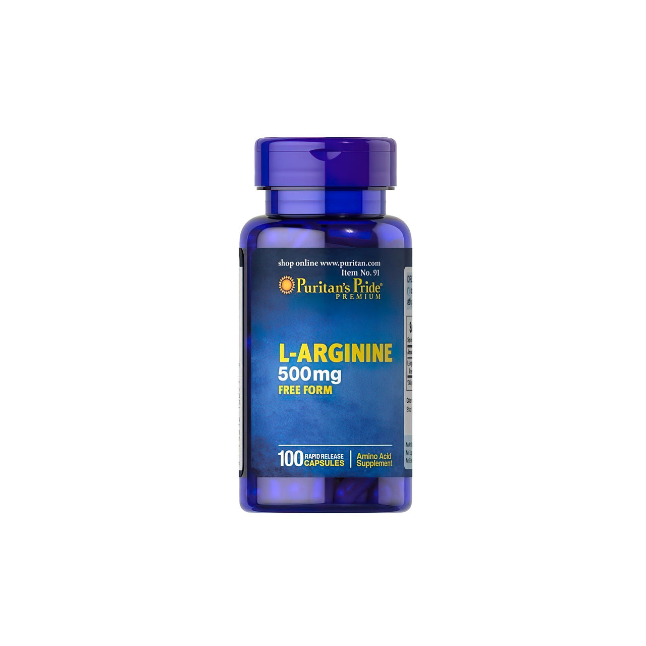 L-Arginin 500 mg freie Form 100 Kapseln - Vorderseite