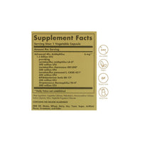 Thumbnail for Ein Etikett für Solgar's Advanced 40+ Acidophilus 120 Vegetable Capsules mit einem goldenen Hintergrund.