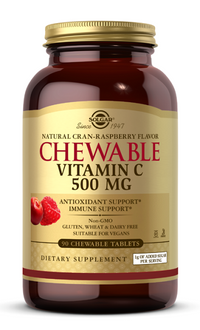 Thumbnail for Solgar's chewable vitamin C tablets for a healthy immune system with 5000mg dosage are the Vitamin C 500 mg chewable tablets in cran raspberry flavor.