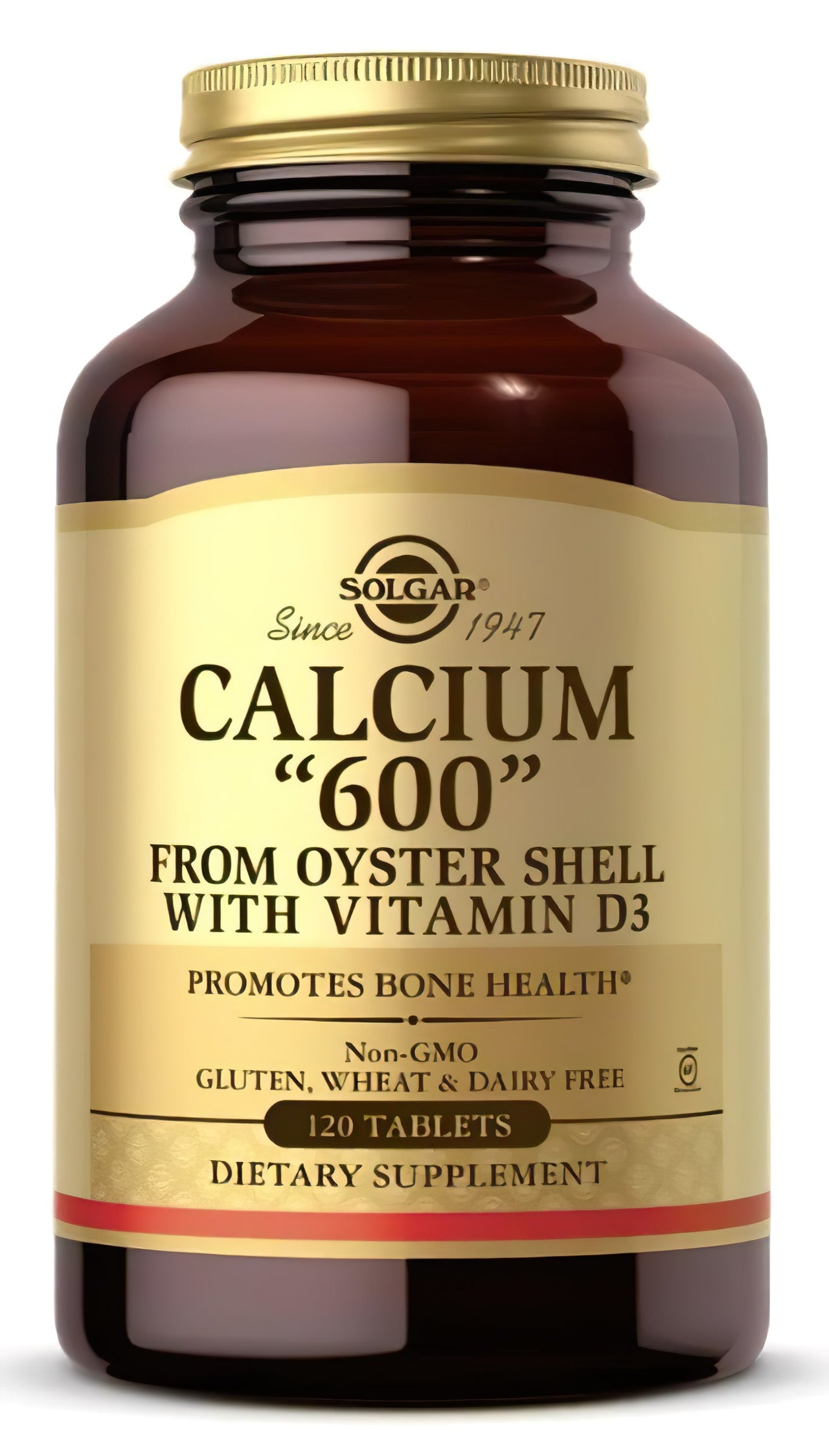 Eine Flasche Solgar's Calcium "600" 120 Tabletten (aus Austernschale mit Vitamin D3) aus Austernschale.