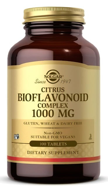 Eine Flasche Solgar Citrus Bioflavonoid Complex 1000 mg Tabletten.