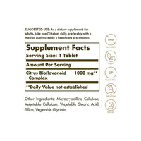 Vorschaubild für Ein Etikett mit den Inhaltsstoffen des Nahrungsergänzungsmittels Solgar's Citrus Bioflavonoid Complex 1000 mg Tabletten.
